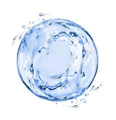 Round sphere made of water splashes on white background