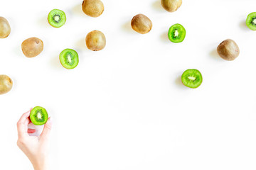kiwi for healthy fruit dessert on white table background top view mock up
