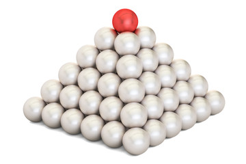 Leader concept, pyramid from metal balls. 3D rendering