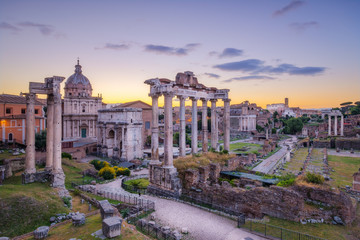 Scenic view of Roman Forum before sunrise, Rome