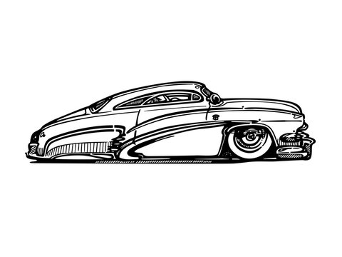 Vector retro hotrod car clipart cartoon Illustration. classic vintage car