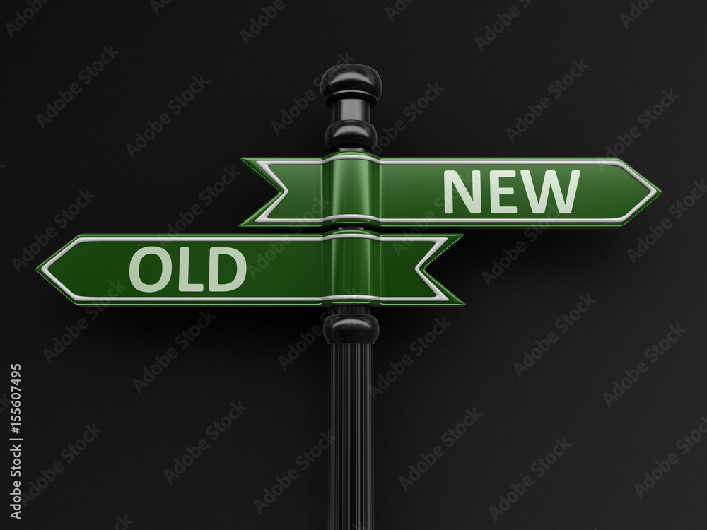 Poster old and new pointers on signpost. image with clipping path