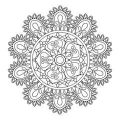 mandala, ethnic oriental circle ornament. monochrome abstract floral element vector illustration