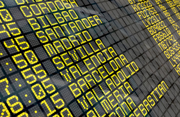 Airport Departure Board with Spanish destinations