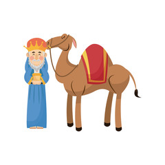 christmas wise king with camel traditional vector illustration