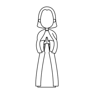 cartoon virgin mary pray spiritual christmas vector illustration