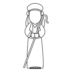 cartoon shepherd holding stick with tunic and turban vector illustration
