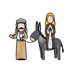 Naklejka premium mary and joseph travelling by donkey to bethlehem vector illustration