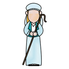 cartoon shepherd holding stick with tunic and turban vector illustration