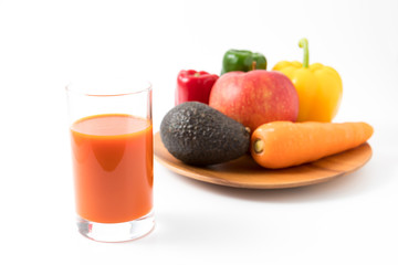 fresh vegetable juice on white background