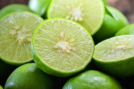Close up shot of wet limes
