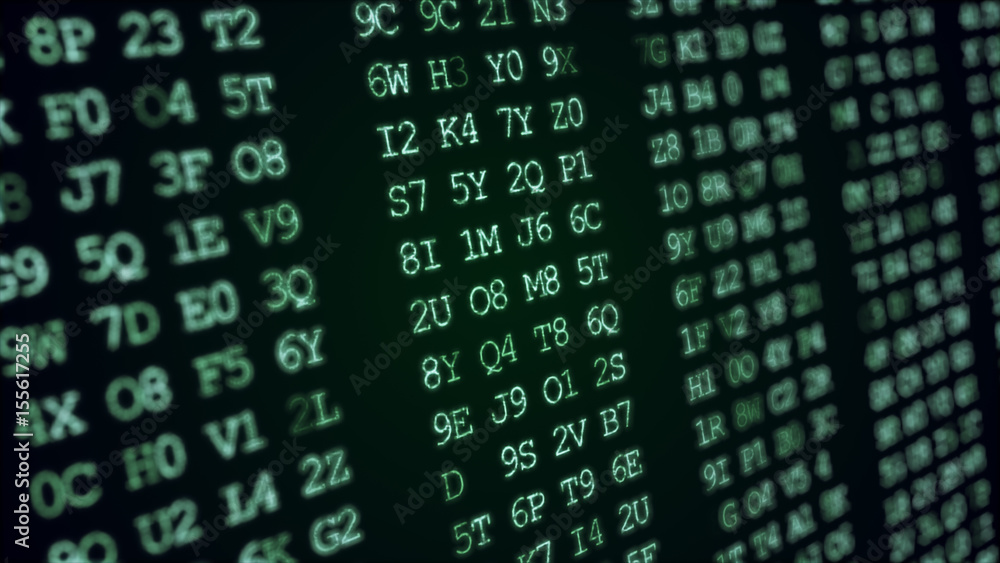 Poster hexadecimal abstract green code running up a computer screen.