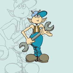 aliens mechanic character cartoon. Vector Illustration.
