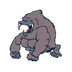 beast strong Gorilla cartoon character. Vector Illustration.