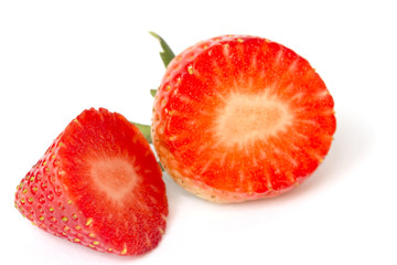 Red Strawberry Split Isolate On White Background.