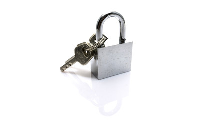 pack lock and key on white background
