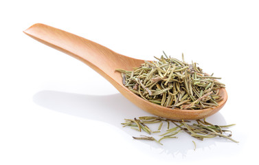 Dried rosemary leaves on white background