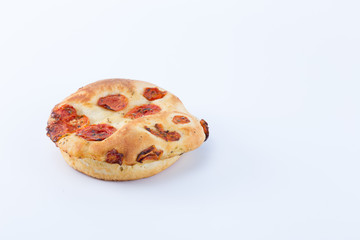 Pizza bread with tomatoes isolated in white background