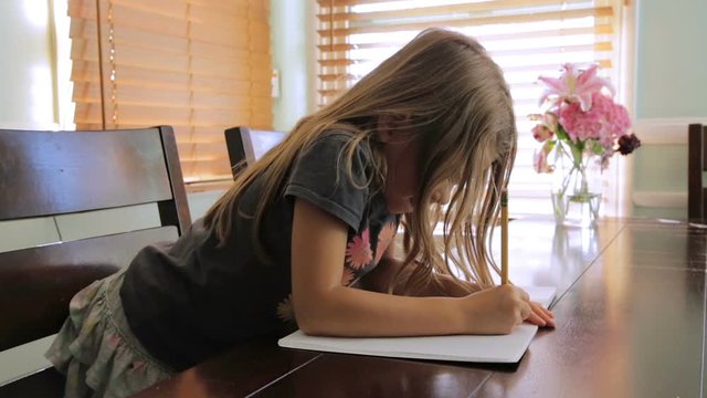 Pretty little girl writing