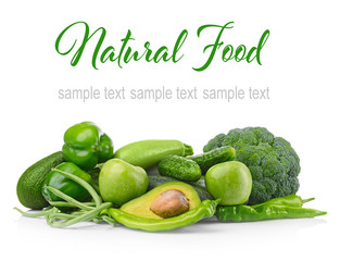 Green vegetables on white background