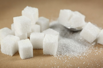 Sugar cubes on table