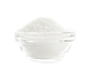 Sugar in bowl on white background