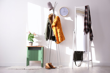 Modern hall interior with hanging clothes