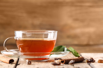 Cup of tea on wooden background