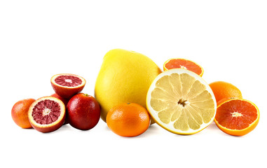 Beautiful composition with citrus fruits on white background