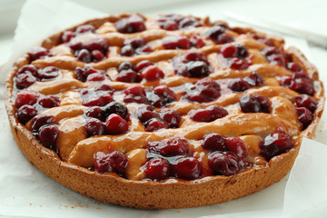 Delicious cherry pie, closeup