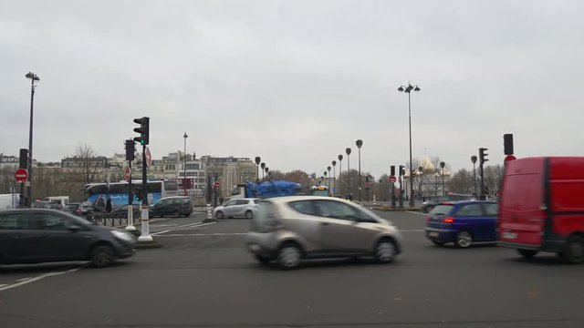 paris rainy day traffic street bridge panorama 4k france
