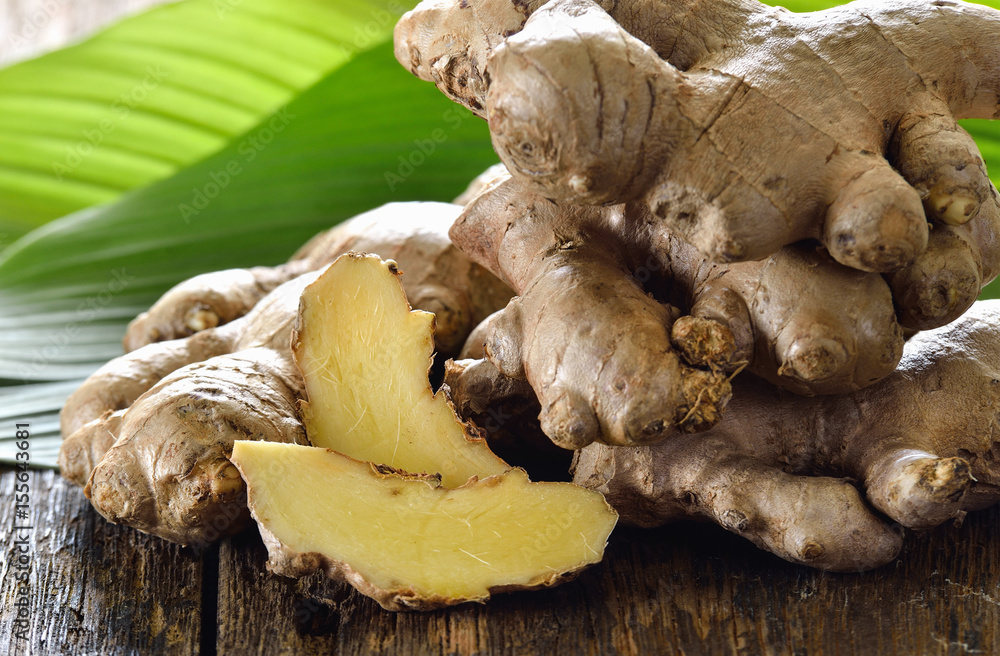 Canvas Prints fresh ginger root on wooden background