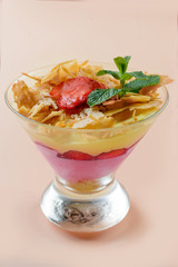 Strawberry dessert in glass