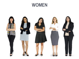 Obraz premium Diversity Women Set Gesture Standing Together Studio Isolated