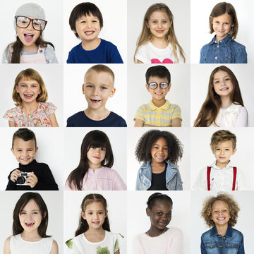 Diversity kids collection collage with face expression