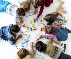 Group of students studying mathematics number