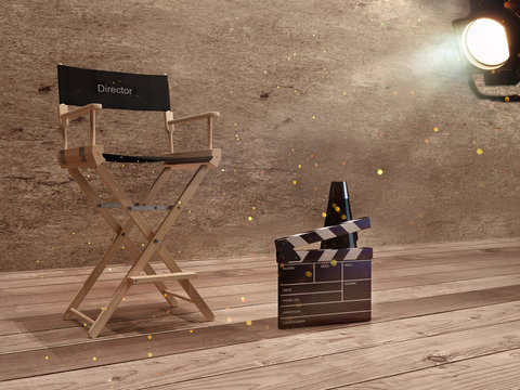 Video  movie  cinema concept. Clapperboard and director chair