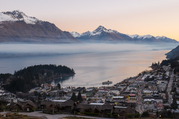 Beautiful landscape of town and mountain, Queenstown, New Zealand