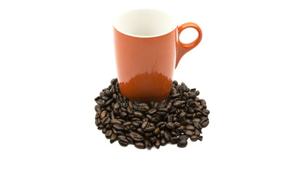 Fototapeta na wymiar coffee beans and ground coffee on a white background