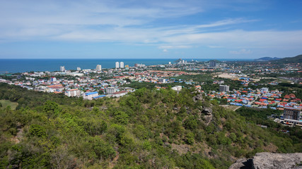 Aerial view of Hua Hin city  with coastline from mountain, Thailand