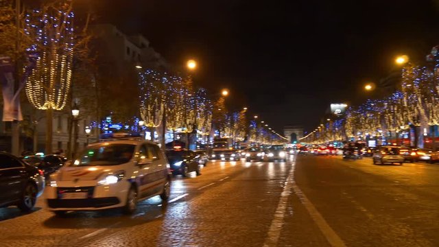 night traffic paris city street view panorama 4k france
