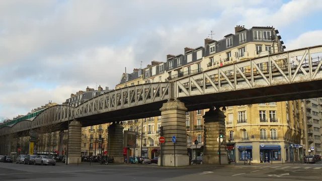 day time paris city traffic street dupleix metro line panorama 4k france
