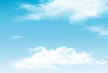 Vector blue sky panorama with transparent clouds.