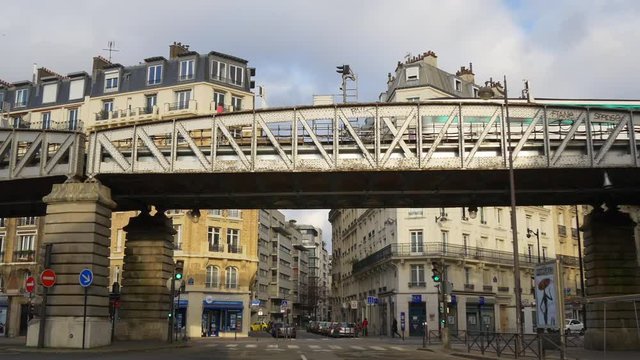 day time sun light paris city traffic street dupleix metro line panorama 4k france
