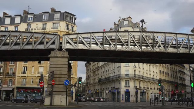 day time paris city traffic street dupleix metro station panorama 4k france
