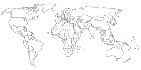 Simple outline of world map on transparent background  