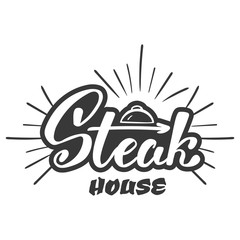 Hand lettering logo.Steak house label, logo and emblem vector templates isolated on white background. Steak house restaurant menu design element.