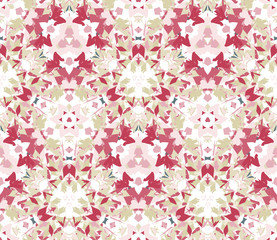Flower seamless pattern. Composed of color abstract shapes located on white background. Useful as design element for texture, pattern and artistic compositions.