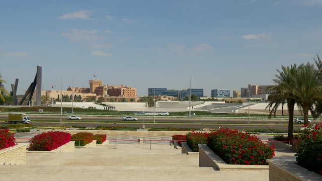 sunny day abu dhabi famous mosque wahat al karama panorama 4k uae
