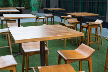 Modern wooden table and chair set.